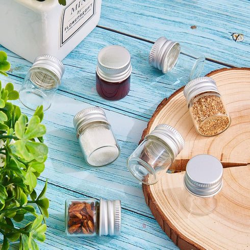 Tessco 100 Pcs 5 ml Mini Glass Bottles with Screw Caps, Tiny Jars for Cosmetic Sample, Essential Oil Storage (Silver)
