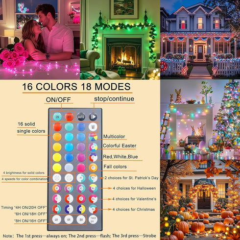 4-Pack 66.6ft 200 34-Color 4th Pooqla Color-Changing String Lights, LED with Remote, Twinkle Lighting for Indoor
