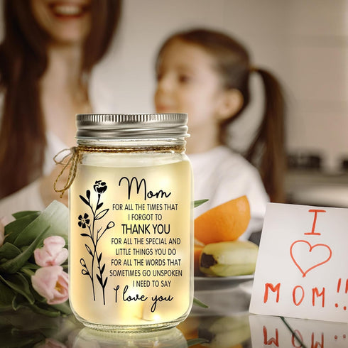 Kenon Mason Jar Night Light Christmas Gift for Mom, Home Decoration Lights, Personalized Jar Night Light Mother's Day