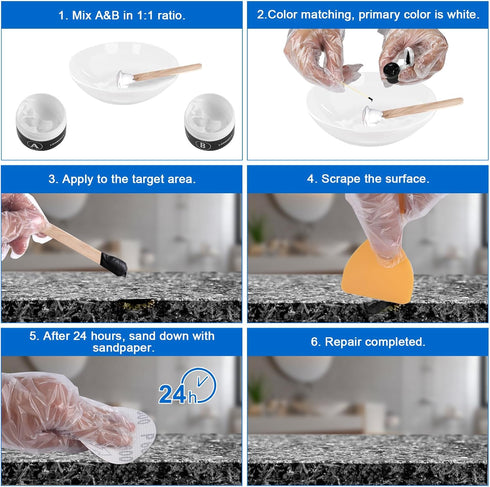 LANBOKIT Marble and Granite Repair Kit, Tile and Fiberglass Tub Repair Kit for Sink & Toilet, Epoxy and Quartz