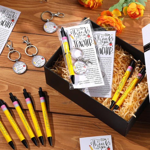 Daifunli 20 Set 3 Teacher Appreciation Gifts in Bulk Thank You Inspirational Ballpoint Pens Styles Metal Keychains