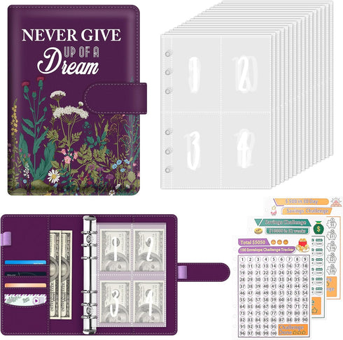 BVYA 100 Envelopes Challenge Binder, Elegant Pattern Printed A5 Money Saving Budget Binder with Cash Envelopes