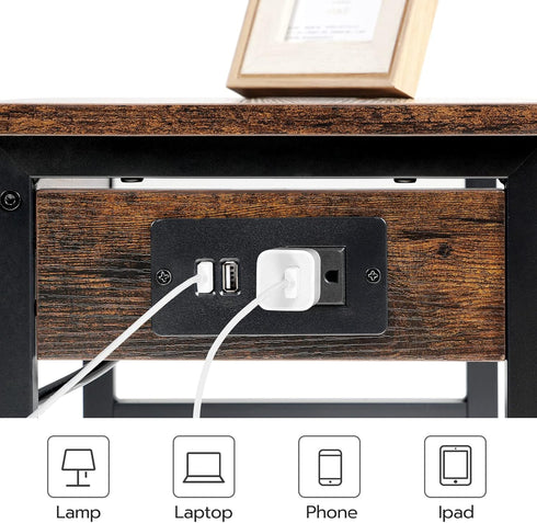 HOOBRO Printer Stand for Desk with Outlet and USB Ports, Small Printer Table with Storage Hook