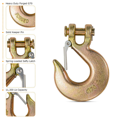 4 Pack Heavy Duty 1/2" Clevis Slip Hook with Safety Latch, 48000Lbs Capacity for Transport Chain, Winch, Tow Hook
