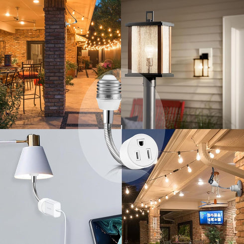 3 Prong Outlet Light Socket Adapter, Flexible Light Bulb to Outlet Socket Adapter with Extension Cord for Garage,