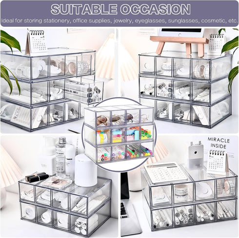 Desk Organizer with 12 Drawers, FODIENS Stackable Desktop Storage Box with Removable Drawer, Clear Sunglasses Organizer