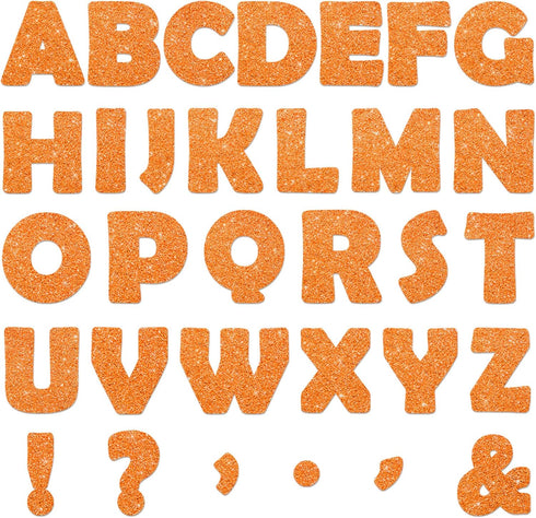Qyeahkj 150 PCS Large 6" Font Letters and Punctuation Set, Glitter Orange Classroom Cutouts for Bulletin Display