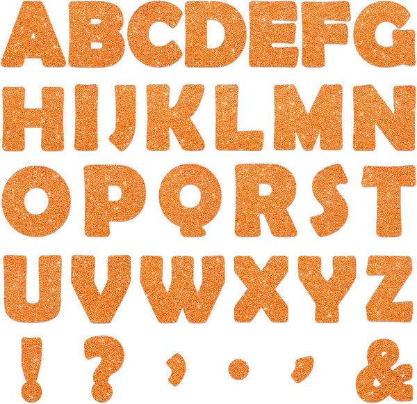 Qyeahkj 150 PCS Large 6" Font Letters and Punctuation Set, Glitter Orange Classroom Cutouts for Bulletin Display
