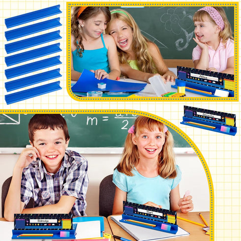 PerKoop 5 Pcs Classroom Desk Name Plates Holder Set, Index Cards Storage, Kids Desk Accessories, Park Station Tray