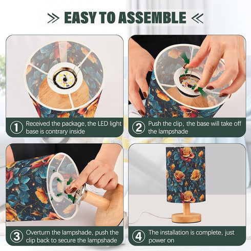 ALAZA Bedside Table Lamp for Bedroom Orange Floral Blue Leaves Nightstand LED Light Lamps with USB Port Linen Fabric