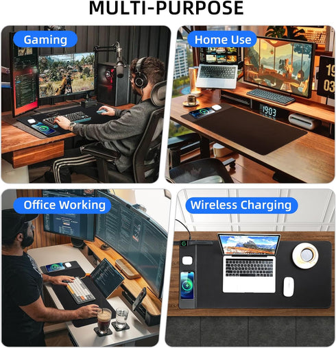 VOVIPO 3 1 90 40cm,Desk in Wireless Charging Mouse Pad, Gaming Mousepad with Wireless Charger Multiple Devices