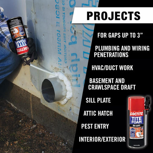 Loctite Tite Foam Big Gaps Spray Foam Sealant, Polyurethane Expanding Foam, 12 fl oz Can