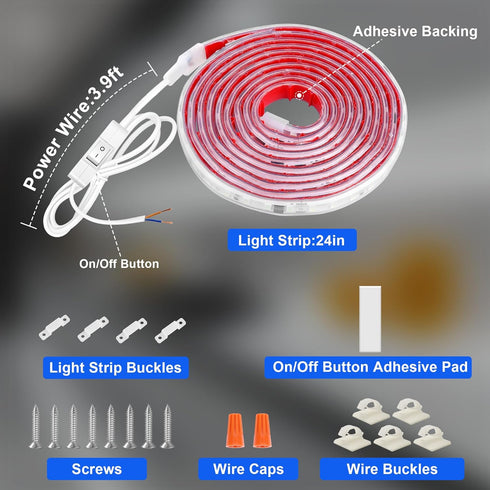 24in, 6000K 110V-120V Counter, Closet, maylit Under Cabinet LED Strip Lighting Hardwired Ultra Bright Small LED Light
