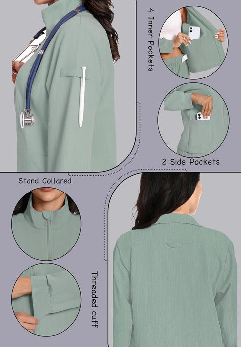 Milarlv 4 Mastectomy Zip Jacket Coat with Drain Pockets After Post Breast Surgery Lightweight Warm Up Tops Shirt