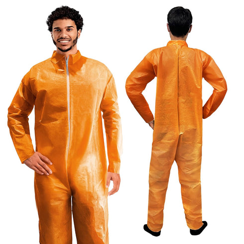 AMZ Medical Supply Disposable Coveralls 4X-Large, Orange, 5 Pack, Lightweight 40 GSM