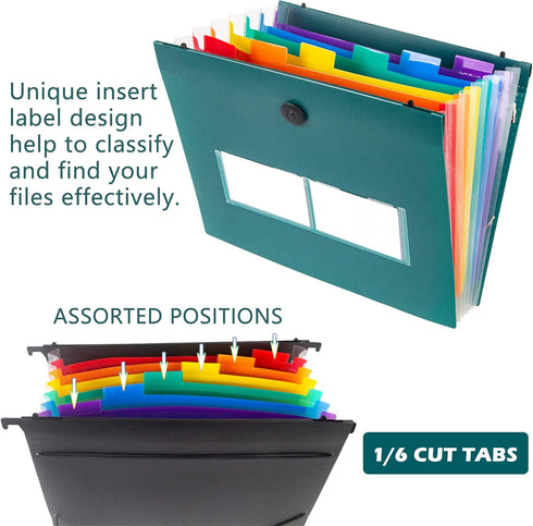 Hanging File Folders Set, Letter Size, 2 Pack, 14 Pocket Plastic Expandable Folders for Receipt Organizer