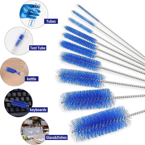 CiaraQ Bottle Cleaning Brushes, 8 Inch Nylon Tube Brush Set, Cleaner for Narrow Neck Bottles Cups with Hook, Set of 10pcs. Navy Blue by CiaraQ