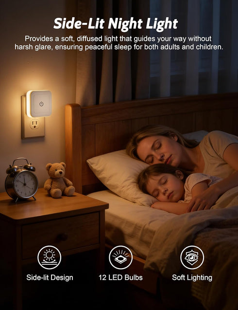 4 Pack 1-50LM Dimming 3CCT (3000K/4500K/6500K), Sujeet Night Light, Stepless LED Night Light with Night Lights Plug