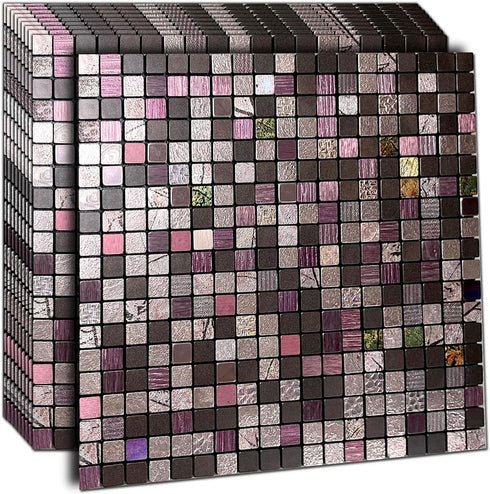 XUANINY 10-Sheet Peel and Stick Backsplash Tiles for Kitchen, Bathroom, Fireplace, Self Adhesive Metal Aluminum Mosaic