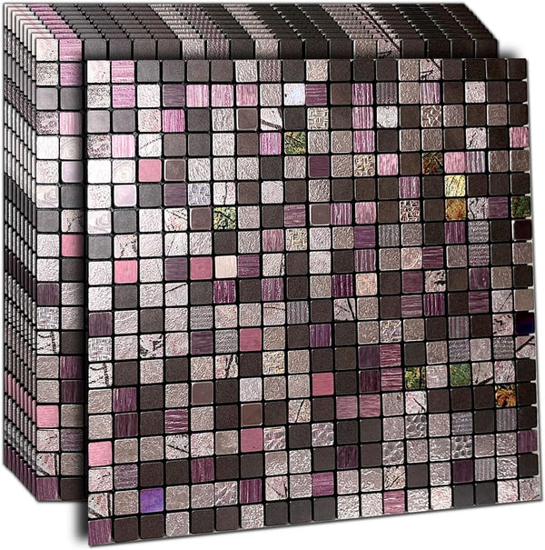 XUANINY 10-Sheet Peel and Stick Backsplash Tiles for Kitchen, Bathroom, Fireplace, Self Adhesive Metal Aluminum Mosaic