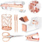 Rose Gold Desk Accessories Set, Acrylic Stapler, Tape Holder, 2 Ballpoint Pens, Scissors, Clips, 1000 Staples