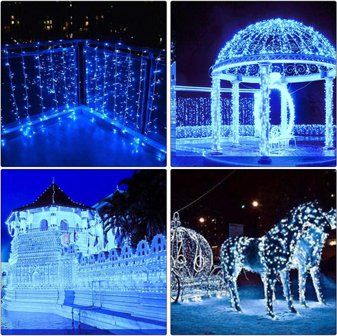 300 8 108Ft Decor(300Led-Blue) ILLUMINEW LED Blue Outdoor Indoor String Lights, Safety Plug in Modes Twinkle