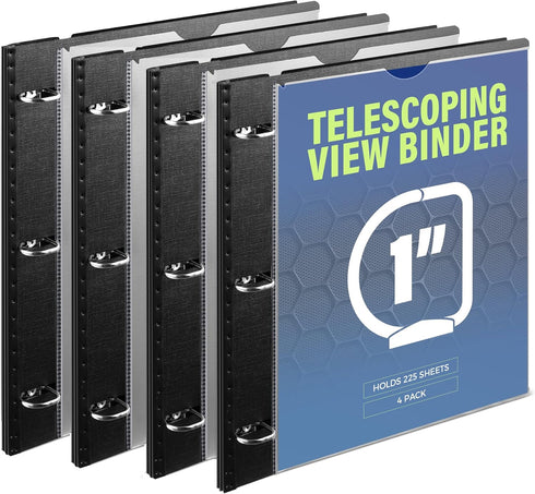 WOT I Telescoping 3 Ring Binder 1 Inch 4PCS, Flexible Binder with Expandable Spine and Clear Catalog Pocket