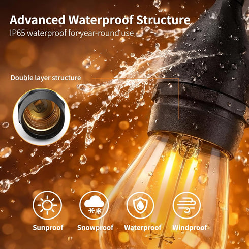 12Ft Commercial 11W S14 Bulbs Waterproof Outdoor String Lights - Grade Patio Lights Heavy Duty Light String Hanging