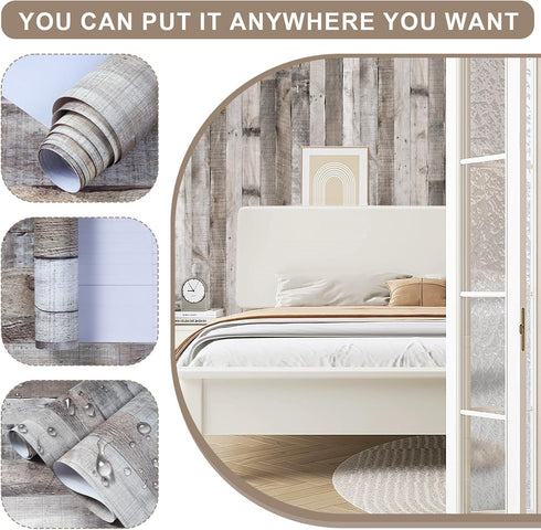 Vintage Wood Wallpaper Rustic Wood Wallpaper Stick and Peel Self Adhesive Removable Distressed Wood Look Wallpaper Vinyl Shelf Home Wood Panel Wall Paper Covering Film 17.71 x 120 by Qianglive