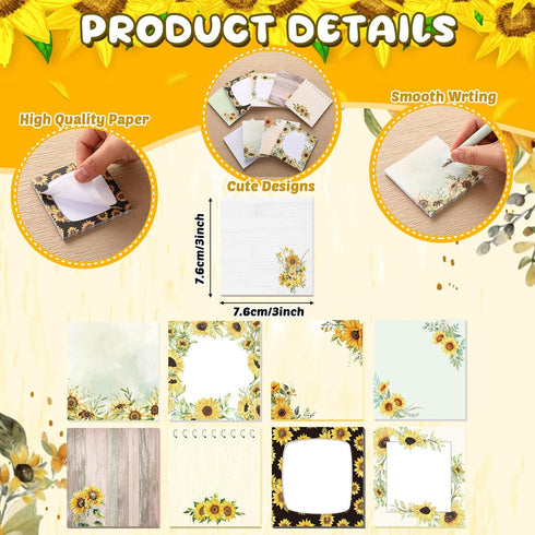 Saypacck 18 9 9 3 3 Inches Pcs Sunflower Desk Accessories, Pads Cute Sticky Notes, Kawaii Pens, x Notepads Memo Pad