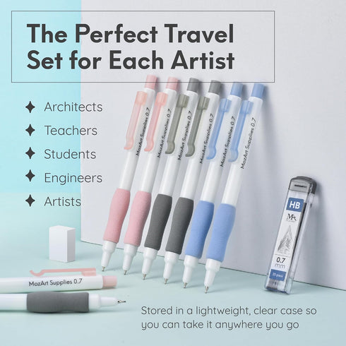 MozArt Cute Mechanical Pencil Set 0.7mm, 16PCS with 30 HB Lead Refills for Art and Drawing Supplies