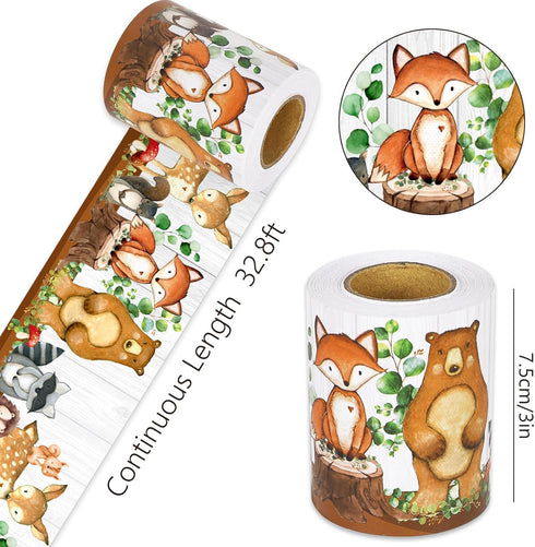 Whaline 32.8ft Woodland Creatures Bulletin Board Borders, Cute Jungle Theme Die-Cut Stripes for School Classroom