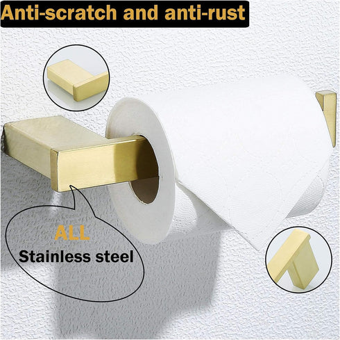 RANDOM Brushed Gold Toilet Paper Holder, Modern SUS 304 Stainless Steel Bathroom Tissue Roll Holder