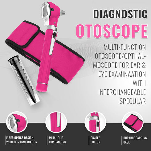 Set Bulb SURGICAL ONLINE Fiber Optic Mini Otoscope Rainbow Many Colors - Pocket Otoscope with Case ENT Diagnostic