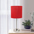 19.5" Oslo Contemporary Bedside Power Outlet Base Standard Metal Table Desk Lamp in Brushed Steel with Red Drum Fabric