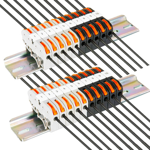 DIN Rail Terminal Blocks Kit with 20pcs Connectors, 2pcs Connection Bar, and Transparent Storage Box