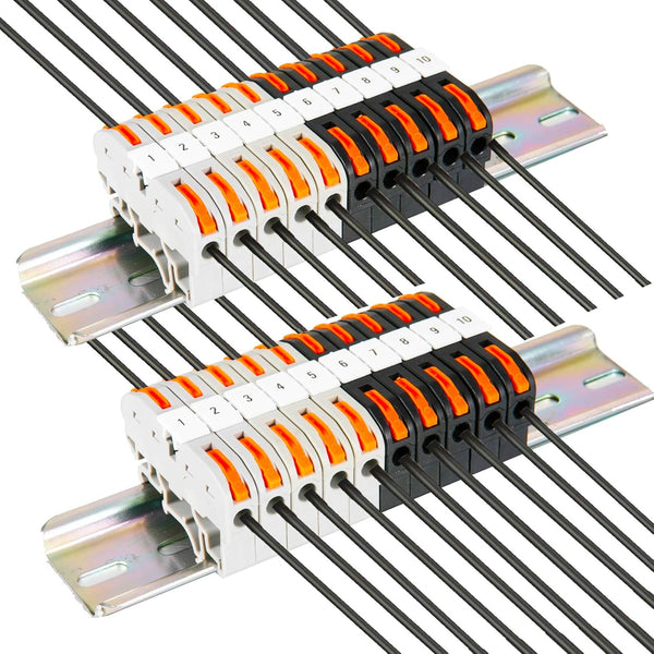 DIN Rail Terminal Blocks Kit with 20pcs Connectors, 2pcs Connection Bar, and Transparent Storage Box