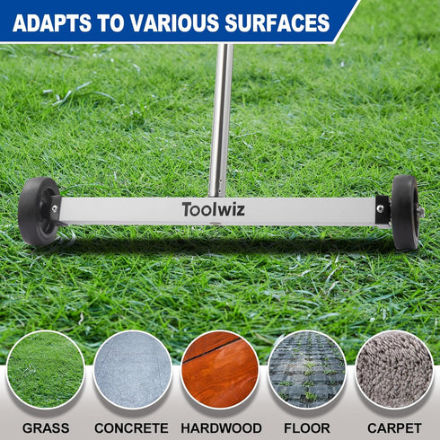 15" 10lbs, 8 lbs Toolwiz Rolling Magnetic Sweeper with Telescopic Magnetic Pick Up tools with LED light Telescoping