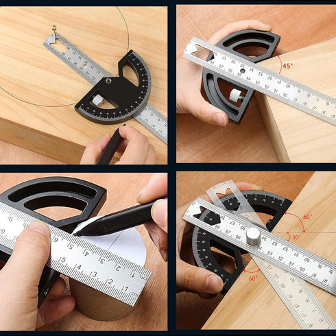 Protractor Angle Finder Carpenter Square, Adjustable Aluminum Protractor Square for Woodworking Hobbyists