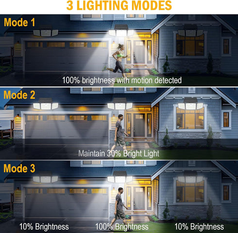 2500LM Sensor,3 270 Lights,IP65 3 Modes(Remote,1 daphino Solar Lights Outdoor with Motion Head Wide Angle Street Area