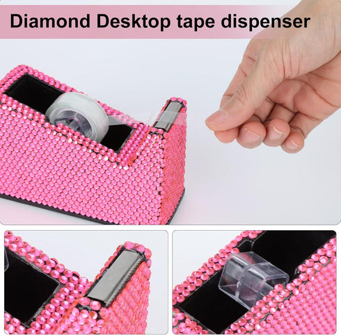Office Stationery Set - 4 Piece Desk Accessory Kit with Stapler, Tape Dispenser, Pens, Scissors (Pink)