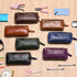 WONDERPOOL Pen Case Real Leather Pencil Pouch Markers Holder Big Capacity Bag with Side Zippered Pocket for Stationery