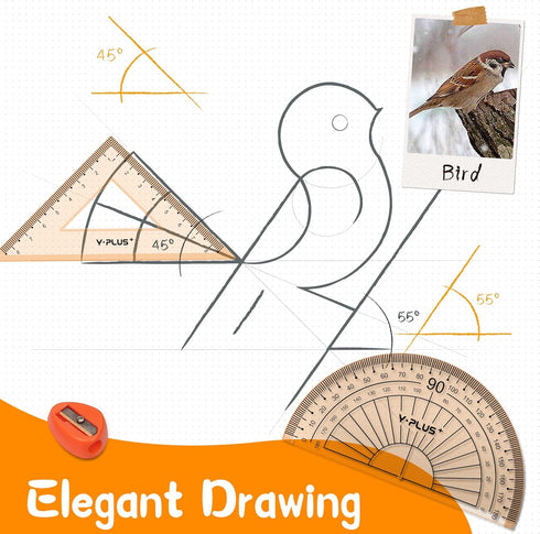 YPLUS 11 Pcs Geometry Set for Students, Math Protractor Compass with Rulers for Class Supplies