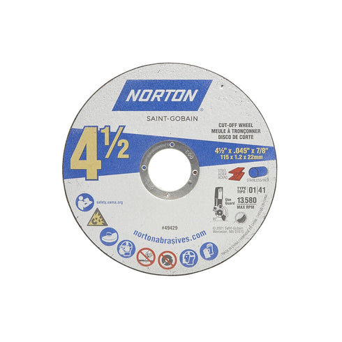 Norton 4-1/2-Inch Cut Off Wheels, Aggressive Cutting Discs for Metal & Stainless Steel (Pack of 5)