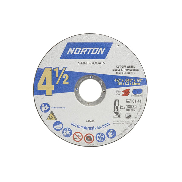 Norton 4-1/2-Inch Cut Off Wheels, Aggressive Cutting Discs for Metal & Stainless Steel (Pack of 5)