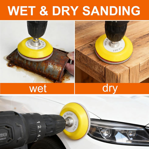 36 3 Inch Discs,180 3000 1/4 Pcs Hook & Loop Sanding Sponge to Grits Wet Dry Sanding Attachment with Round and Hex