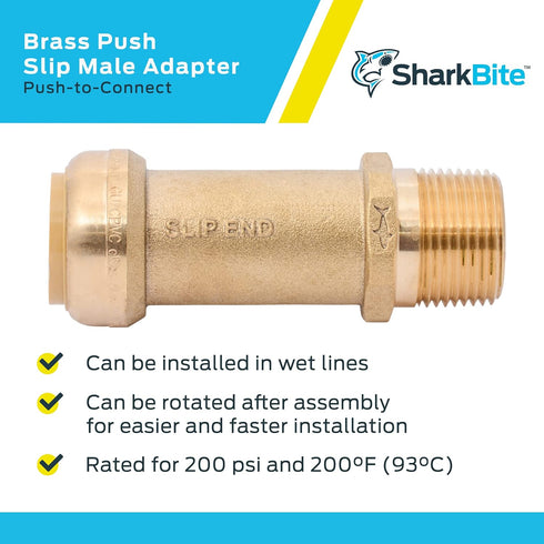 SharkBite 1 Inch MNPT Slip Adapter, Push To Connect Brass Plumbing Fitting for Copper, CPVC