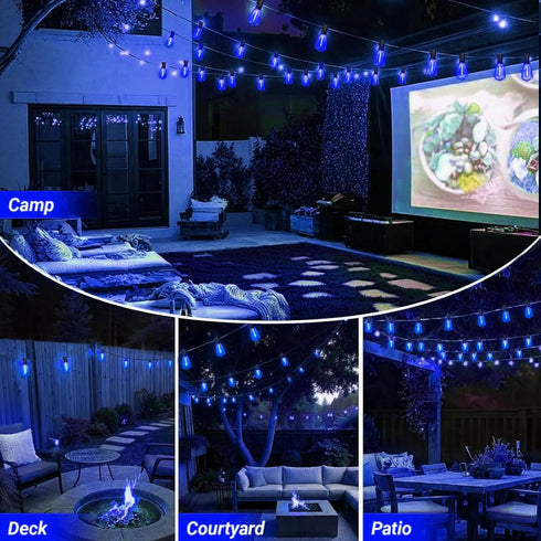 26Ft ST38 12+1 ST38 Bulbs, LAMPHOME Outdoor String Lights, Blue Patio Lights with Edison LED Shatterproof String Lights