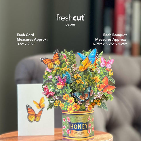 6 inch 3D Pack 5 Freshcut Paper Pop Up Cards, Garden Favorites, Mini Sized Paper Flower Bouquet Popup Greeting Cards
