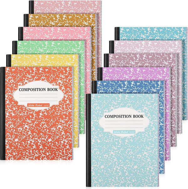 Colarr 12 Pack Wide Ruled Composition Notebook - 9.75 x 7.5 Inch, Assorted Fun Colors, Hard Cover, Sturdy Sewn Binding